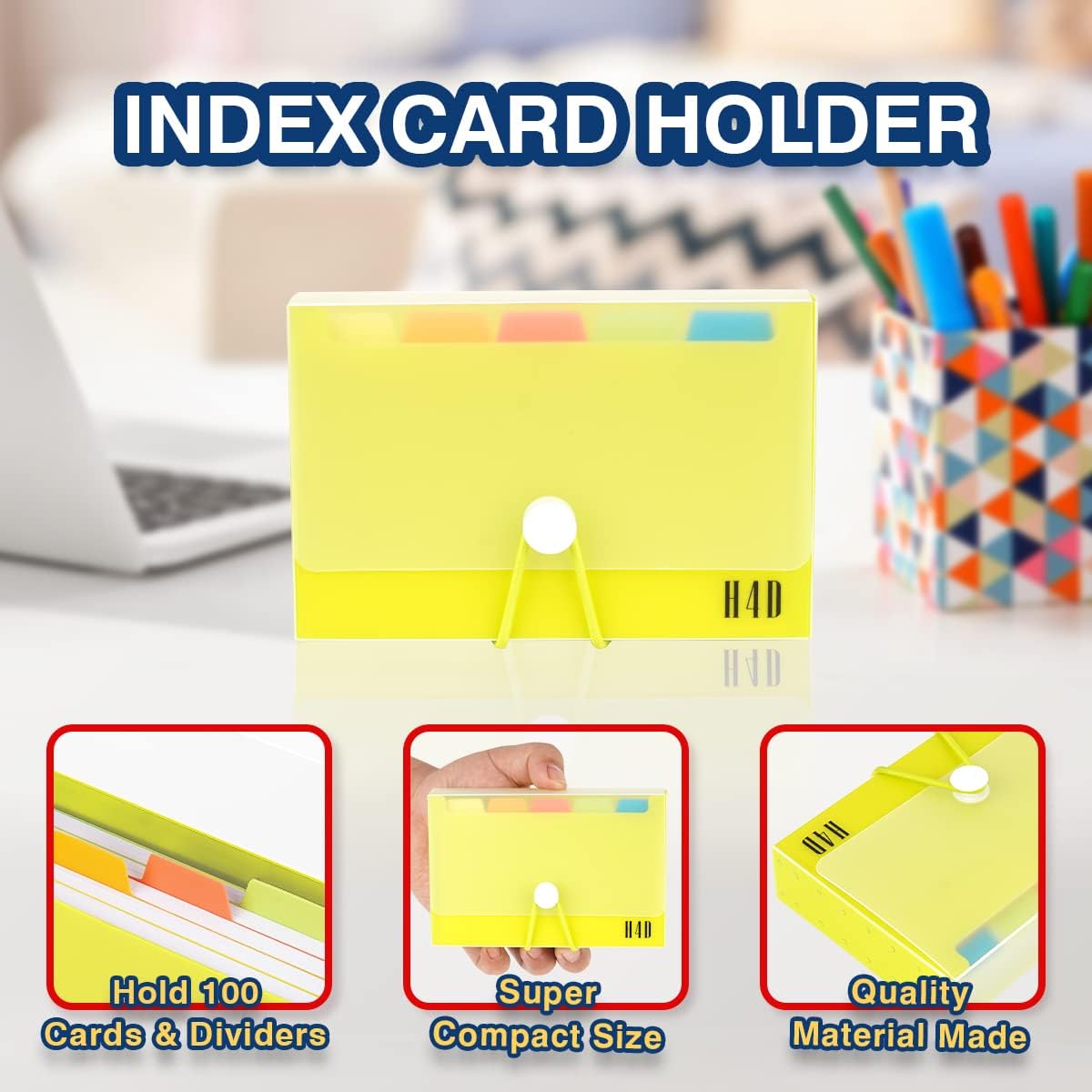 H4D 3x5 Index Card Case with 100 Heavyweight Ruled Index Cards and Dividers, Black