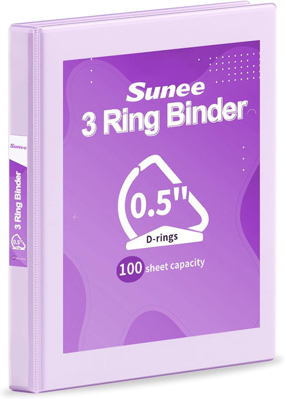 SUNEE 3 Ring Binder 2 Inch, Clear View Binder Three Ring PVC-Free (Fit 8.5x11 Inches) for School or Office Supplies, Light Purple, 1 Pack