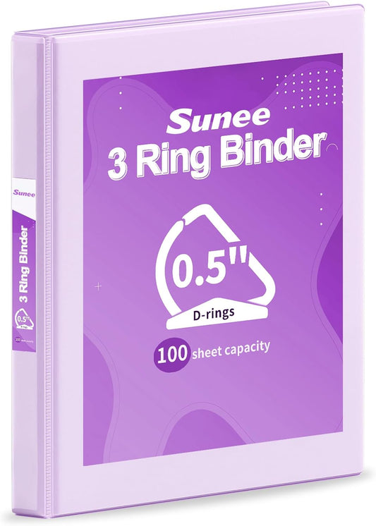 SUNEE 3 Ring Binder 2 Inch, Clear View Binder Three Ring PVC-Free (Fit 8.5x11 Inches) for School or Office Supplies, Light Purple, 1 Pack