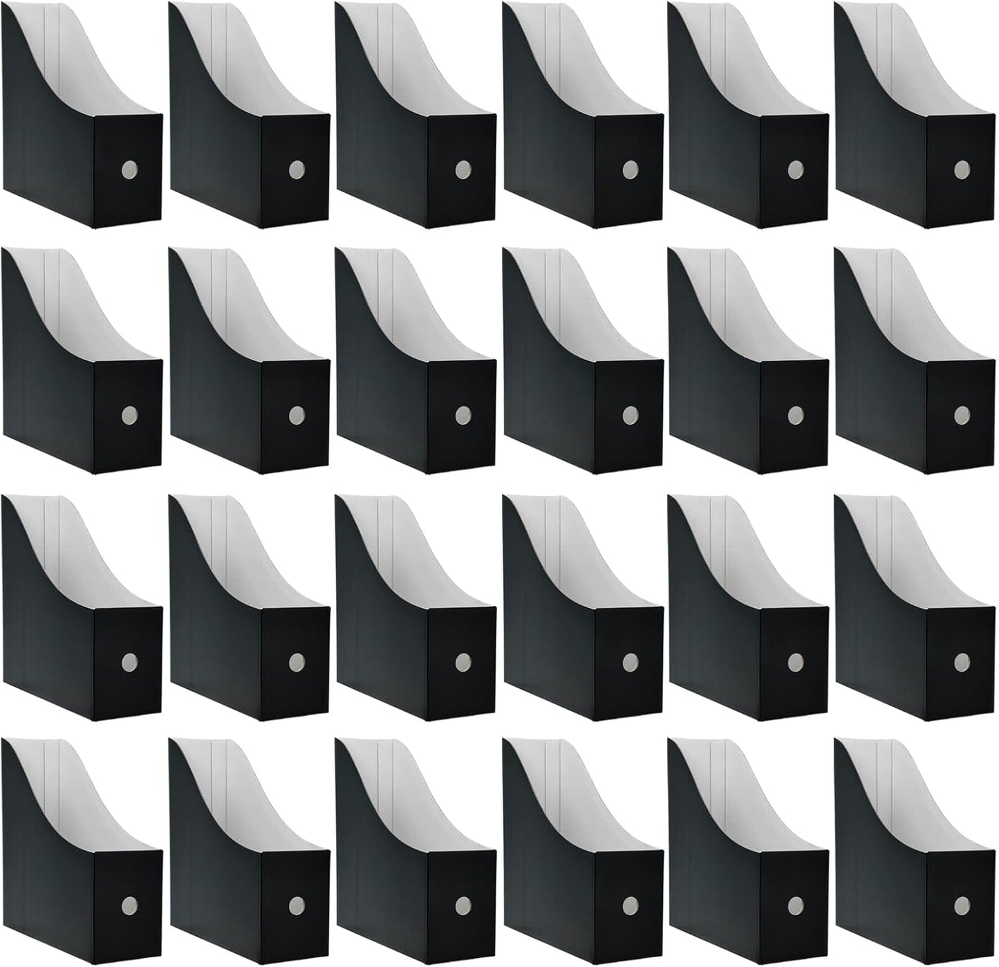 Limitliho 24 Pack Black Cardboard Magazine Holder, Sturdy Book Bins for Classroom Library, 10.6'' ×10.2'' ×3.5'' Inch Vertical File Folder Box