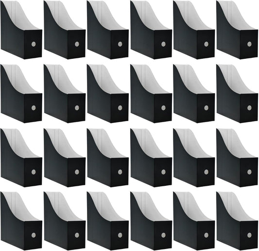 Limitliho 24 Pack Black Cardboard Magazine Holder, Sturdy Book Bins for Classroom Library, 10.6'' ×10.2'' ×3.5'' Inch Vertical File Folder Box