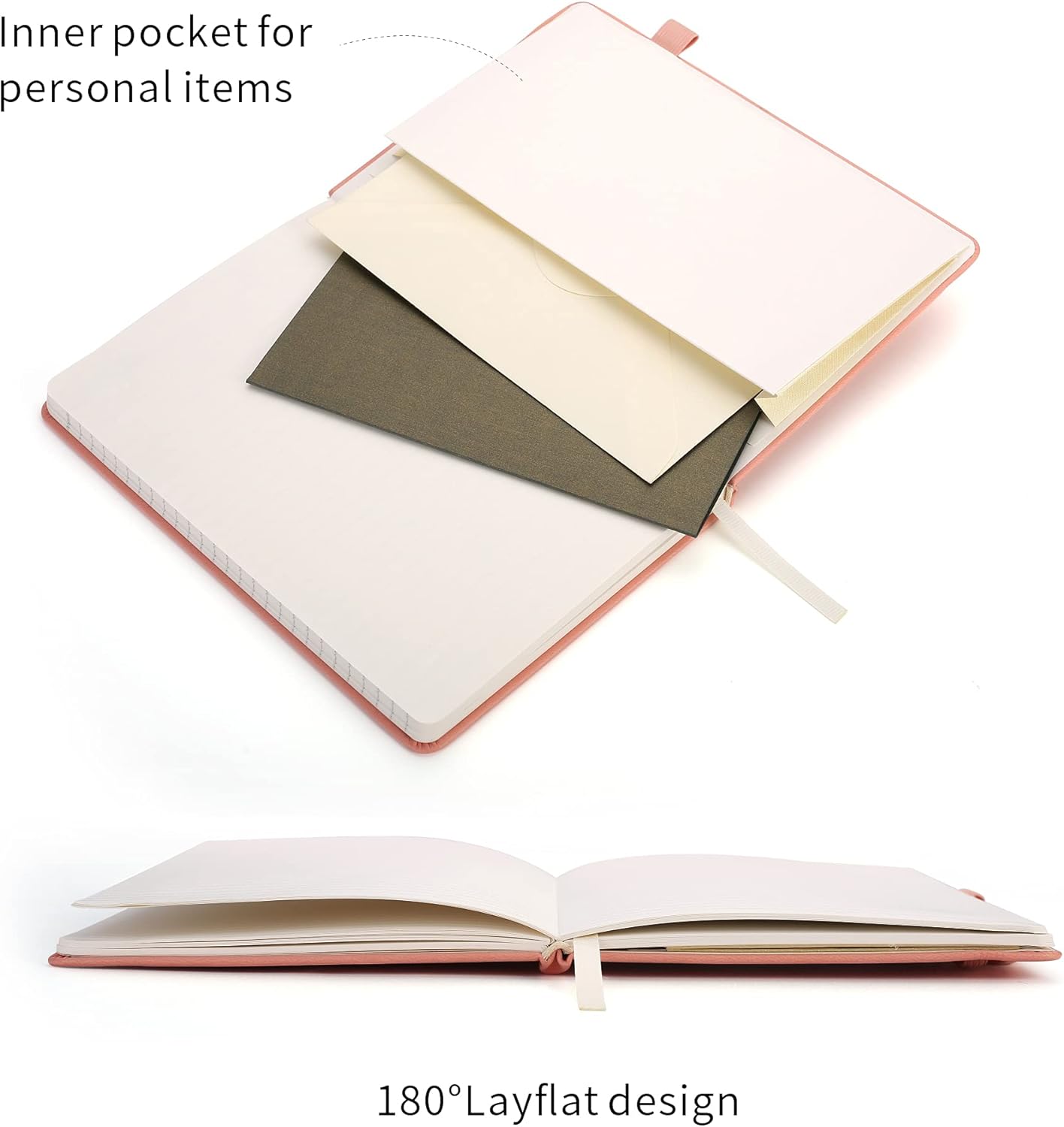 Deziliao Lined Journal Notebooks with Pen Loop, Hardcover Notebook Journal for Work, 100Gsm Premium Thick Paper with Inner Pocket, Medium 5.7"x8.4", （Black, Ruled）