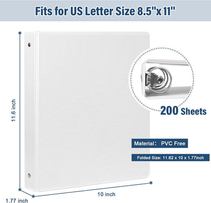 1-Inch 3-Ring-Binder with Pockets - Bundle 12 Packs, 1'' Round Binders Holds 200 Sheets US Letter Size 8.5'' x 11'' - White Binders for Home, Office, and Back to School (1'' - 12 Packs)