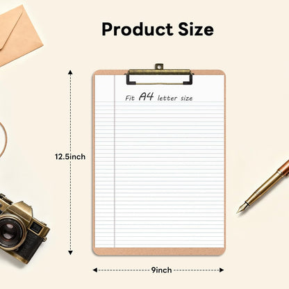 2 Pack Wood Retro Clipboards, 9 x 12.5'' Letter Size for Classroom, Students, Kid, 8.5 x 11'' Decoration Clip Board with Low Profile Copper Clip, Office & School Supplies
