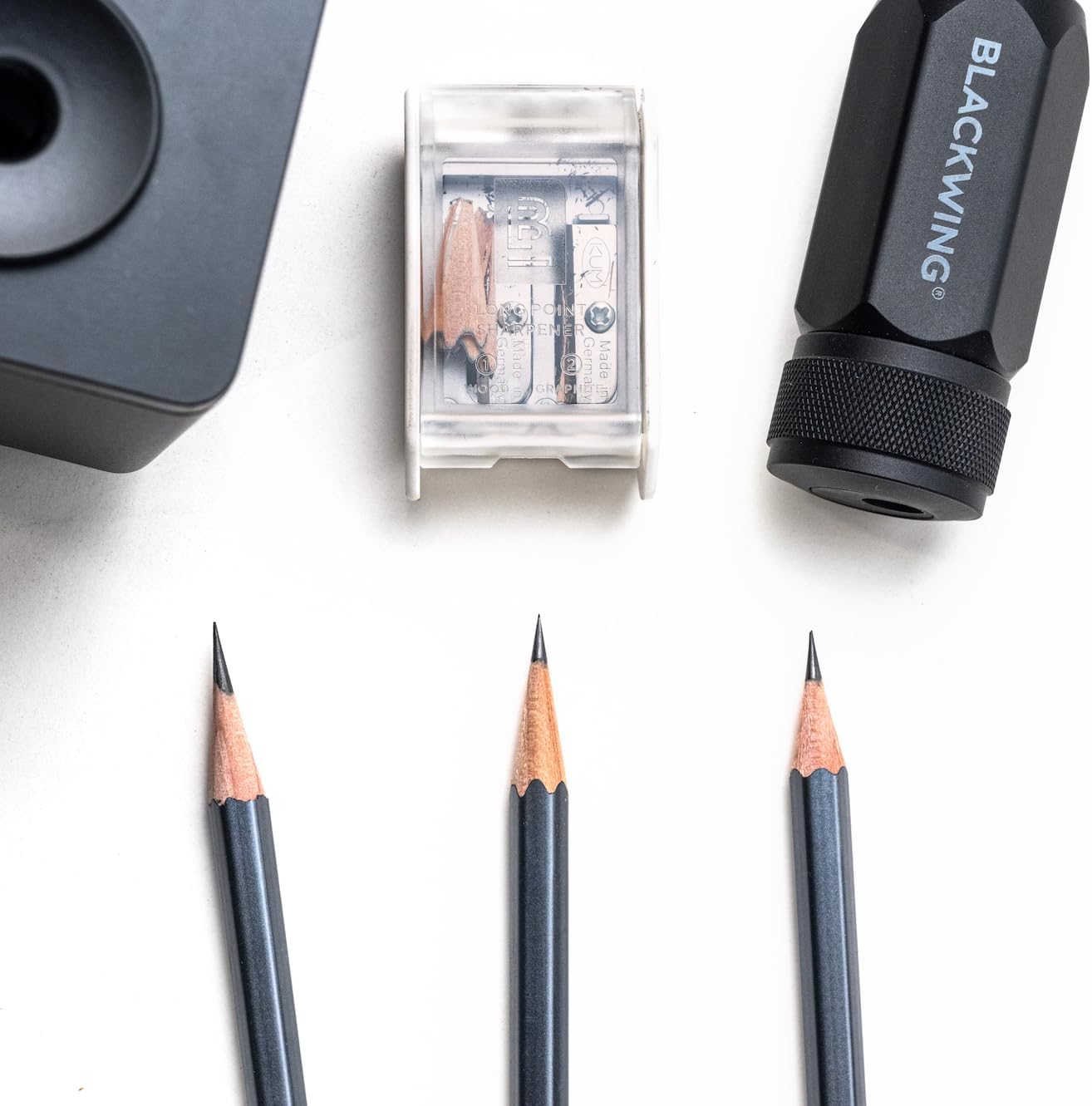 Blackwing One-Step Long Point Sharpener, German Steel Blade, Machined Aluminum, Compact Design, Black