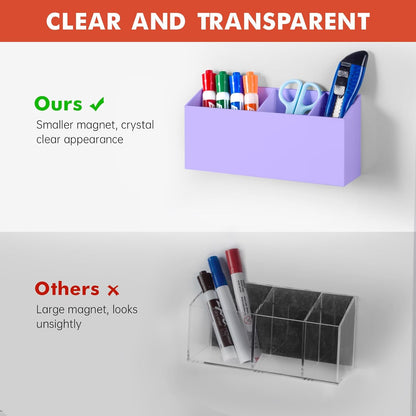 Magnetic Dry Erase Marker Holder, Acrylic Magnet Pen Holder for Whiteboard, Refrigerator, Magnetic Fridge Organizer for Office, Classroom, Whiteboard Maker Holder, Locker Organizer