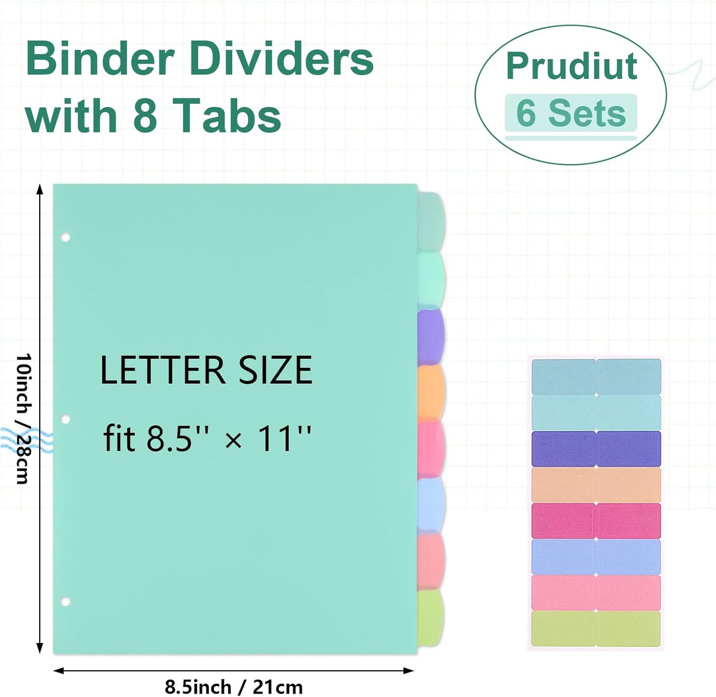 6 Sets of 48Pcs Binder Dividers with Tabs, 8 Tab Dividers for 3 Ring Binder - Waterproof Plastic Notebook Dividers for Office, School(8.5 × 11 Inch)