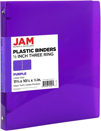 JAM PAPER Plastic 0.75 inch Binder - Clear 3 Ring Binder - Sold Individually