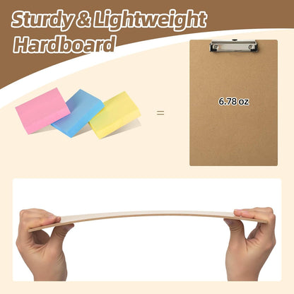 HappyHapi 16 Pack Clipboard 8.5 x 11 Letter Size Clip Boards Bulk, A4 Wooden Hardboard Office Clipboards Pack for Classroom, Work-Meetings, Brown