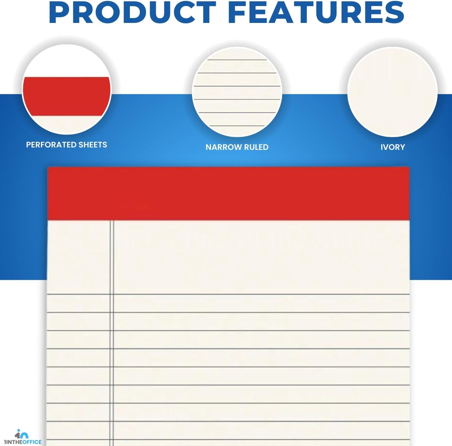 1InTheOffice Note Pads 5x8, Writing Pads, Lined Note Pads, Narrow Ruled, 50 Sheets/Pad, 12 Pack