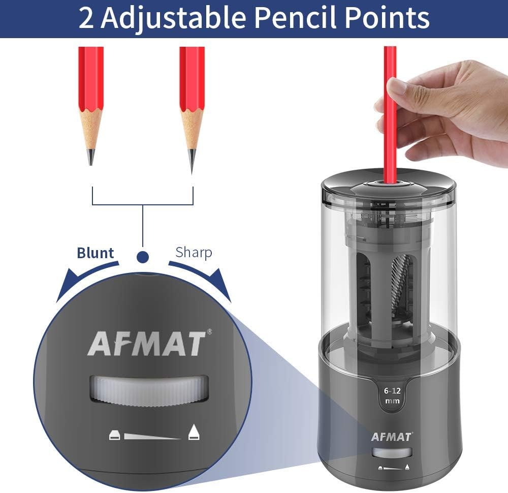 AFMAT Electric Pencil Sharpener, Auto Stop, Super Sharp & Fast, Electric Pencil Sharpener Plug in for 6-12mm No.2/Colored Pencils/Office/Home PS94