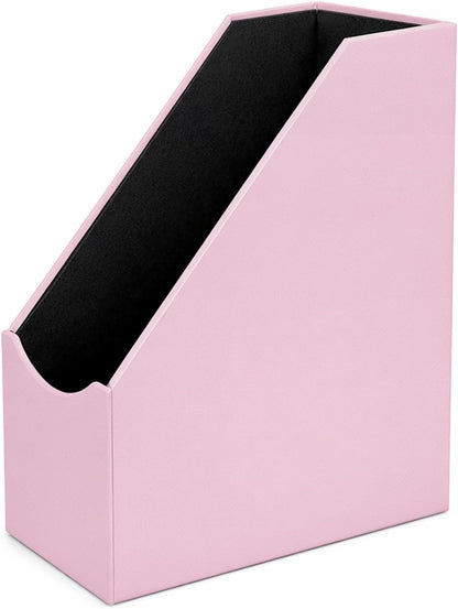 UnionBasic Magazine File Holder, Leatherette Desktop Document Organizer, Home Office Paper Holder File Storage Literature Sorter, Grey