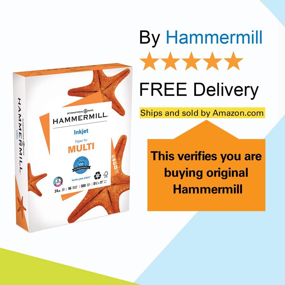 Hammermill Printer Paper, Premium Inkjet & Laser Paper 24 Lb, 8.5 x 11-5 Ream (2,500 Sheets) - 97 Bright, Made in the USA, 166140C