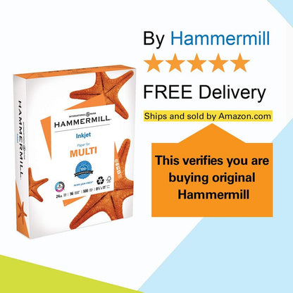 Hammermill Printer Paper, Premium Inkjet & Laser Paper 24 Lb, 8.5 x 11-5 Ream (2,500 Sheets) - 97 Bright, Made in the USA, 166140C