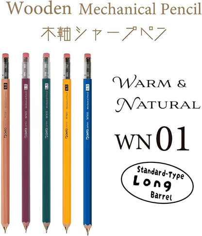 OHTO WN01 Wooden Mechanical Pencil, 0.5mm Fine Point, Standard Long Barrel, Green Body, Made from Incense Cedar, WN01-SP5-GN