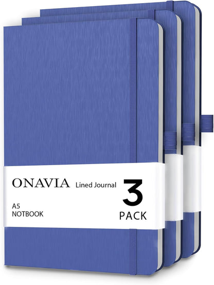 ONAVIA A5 College Ruled Notebook 3 Pack, Hardcover Lined Journals for School Notes, Study, Homework, Class Writing and Journaling, 160 Pages (80 Sheets), 5.8 x 8.3 in, Pink