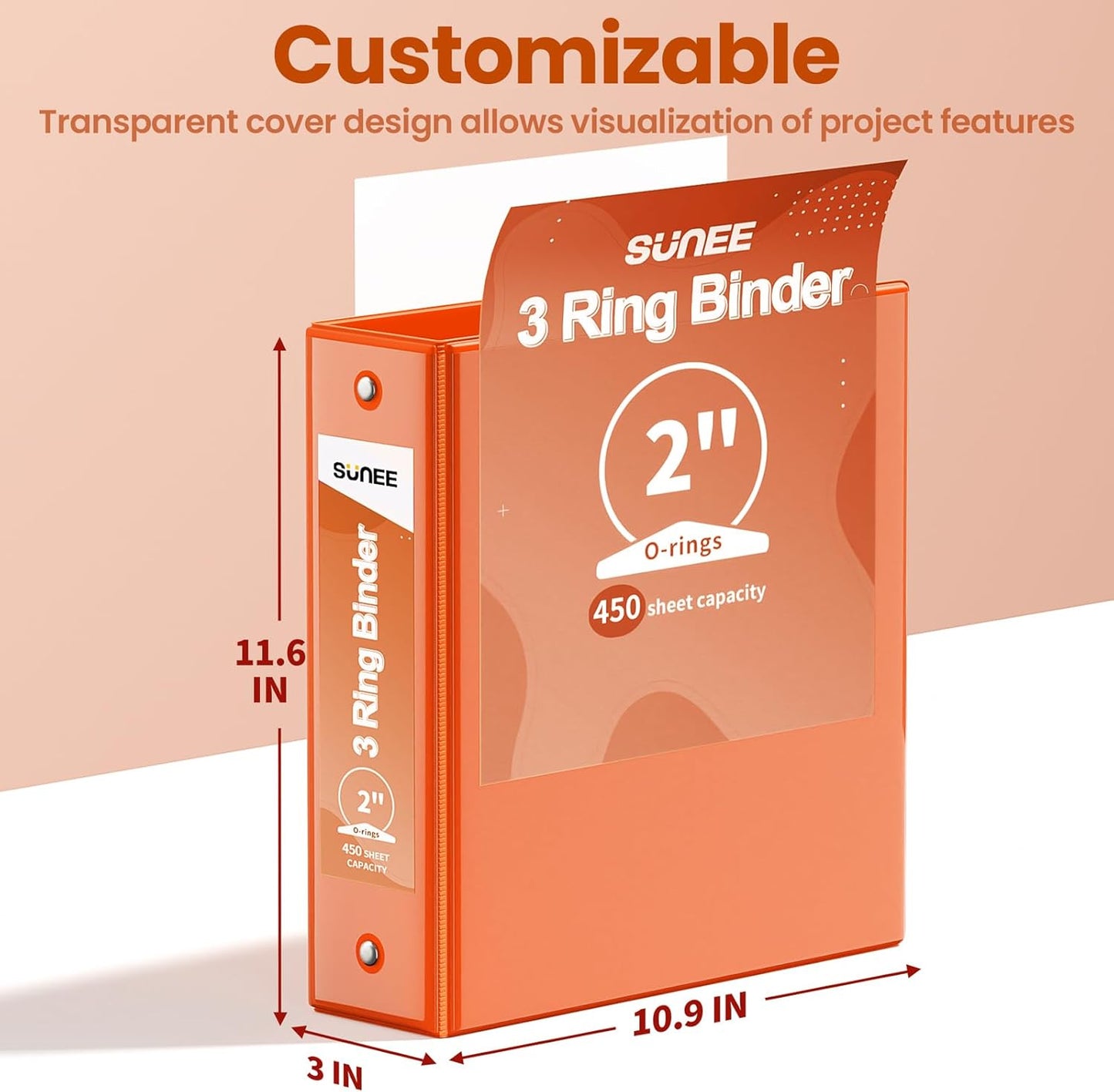 SUNEE 3 Ring Binder 3 Inch 1 Pack, Clear View Binder Three Ring PVC-Free (Fit 8.5x11 Inches) for School or Office Supplies, Pink