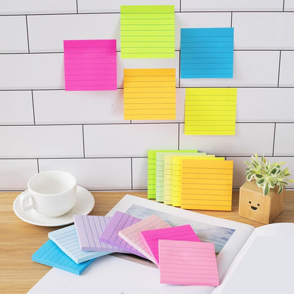 (24 Pack) Lined Sticky Notes 3x3 in,Notepads with Lines,Ruled Stickies Super Sticking Power,Office School Memo Note Pads Bright Colors,Post on Windows Doors,Recyclable,Easy to Write on