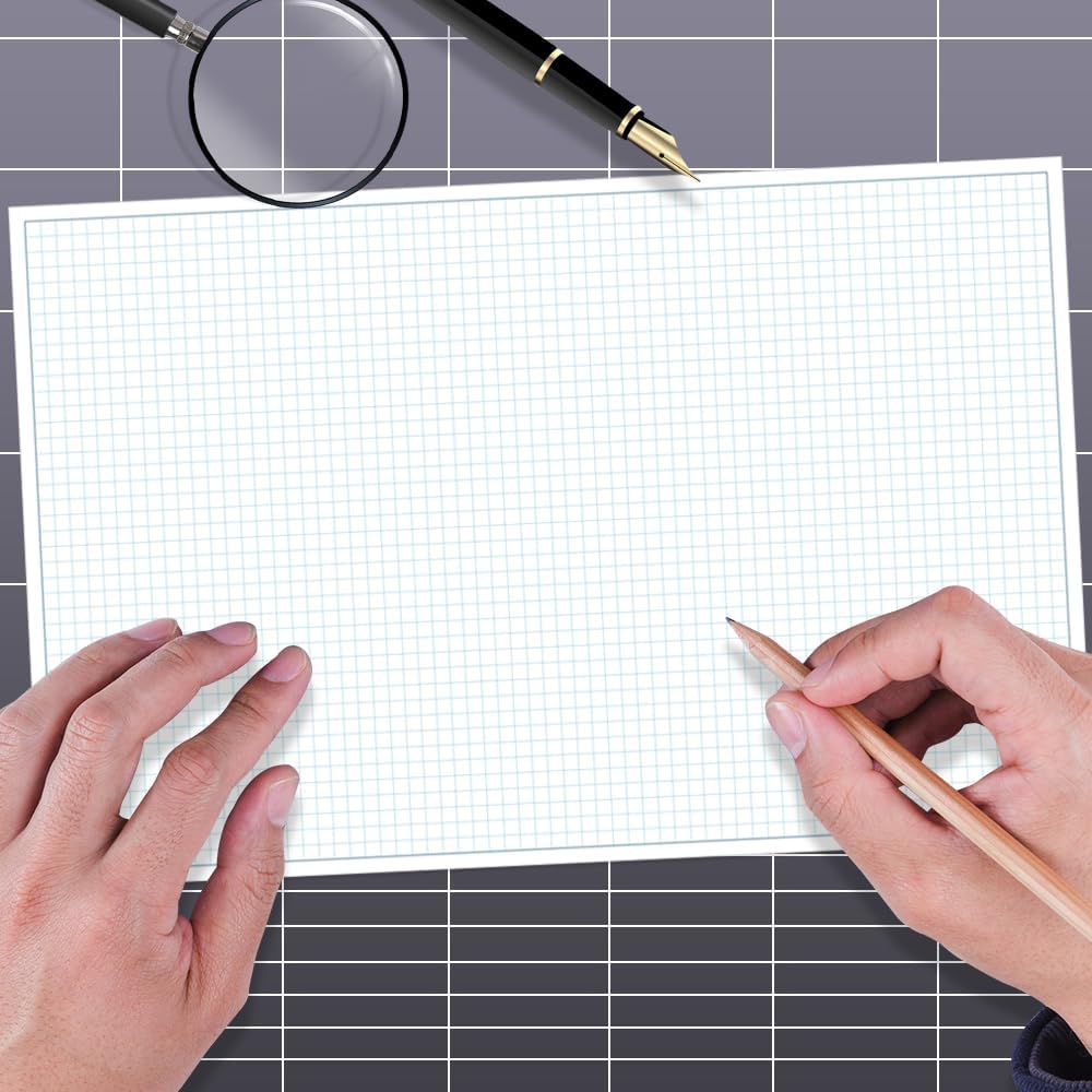 Engineering Graph Paper Pads, 11x17 Quadrille 25 Sheets/50 Pages Grid Paper for Drafting, Engineering, Blueprint Drawing, 4x4 Blue Quad Rule, 100gsm White Paper