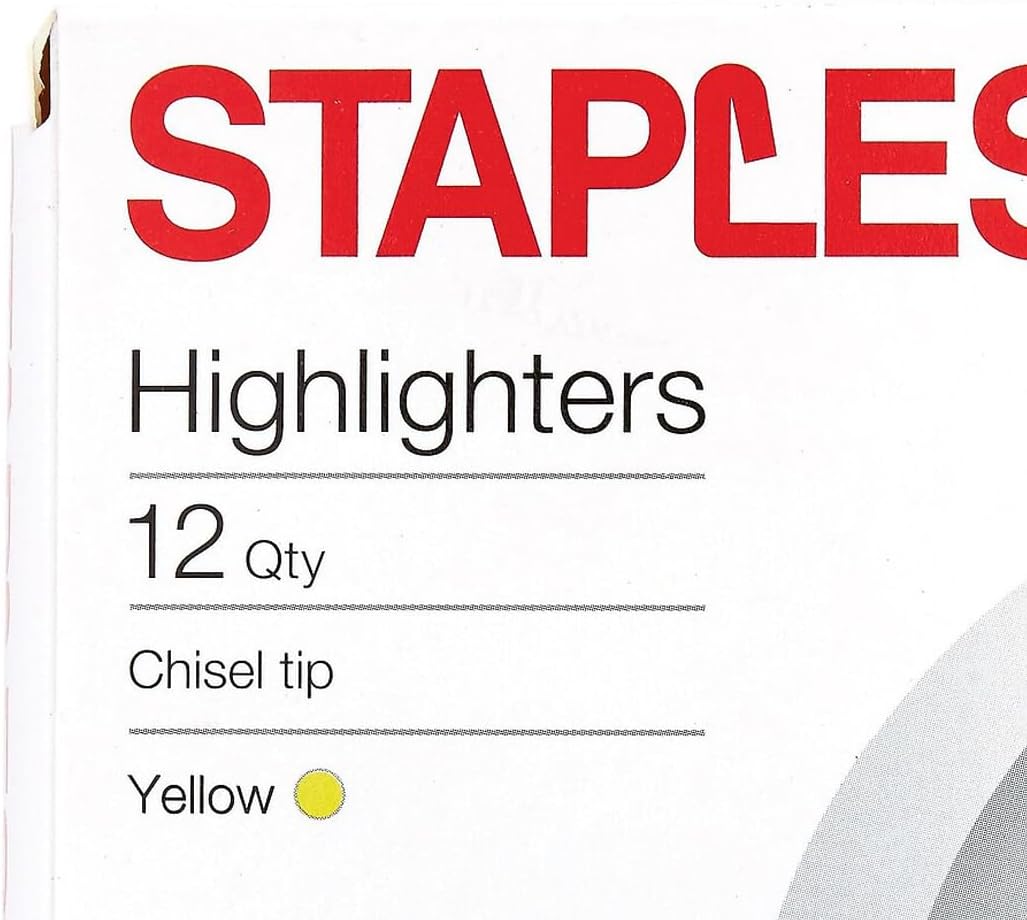 STAPLES Highlighters, Chisel Tip, Yellow, 36 Pack – Hype Tank Bold Ink Highlighters for Office, School & Studying