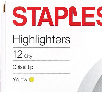 STAPLES Highlighters, Chisel Tip, Yellow, 36 Pack – Hype Tank Bold Ink Highlighters for Office, School & Studying