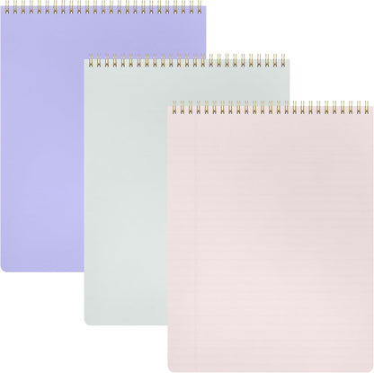PAPERAGE Top Bound Spiral Notebook, 3 Pack, Lined Notepad, (Light Grey/Navy/Sage Green), 70 Sheets (140 Pages) Per Notebook, Wide/Legal Ruled, 8.5 inches x 11 inches
