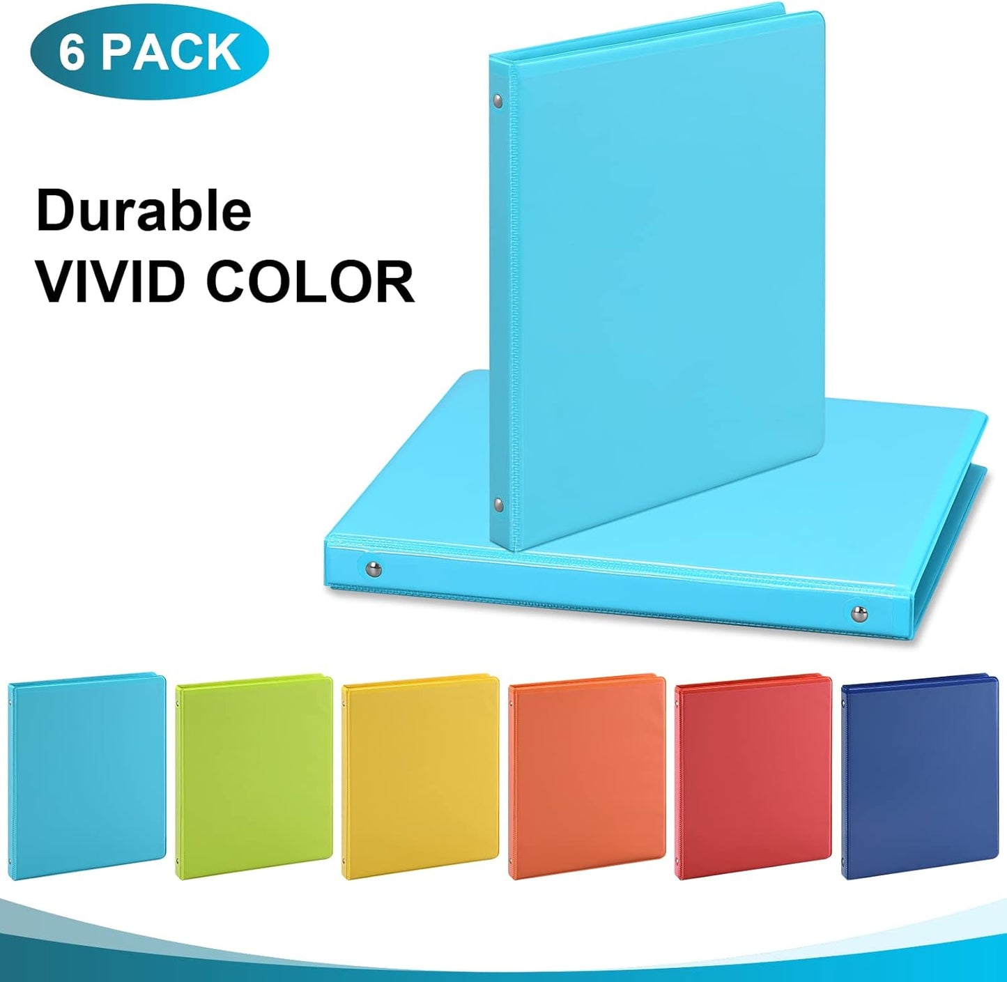SUIN 1-inch 3 Ring Binder with 2 Interior Pockets, 1''Durable Binders Holds US Letter Size 8.5'' x 11'' Paper - Versatile Binders for Office, Home, and School Use, 6 Pack Black
