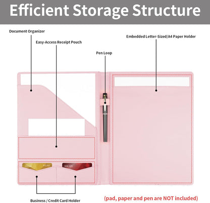 MOWPOG Professional Padfolio Portfolio Binder, Faux Leather Interview Resume Folder, Letter Size A4 Legal Writing Pad Holder, Document Organizer for Business School Office Conference (Black)