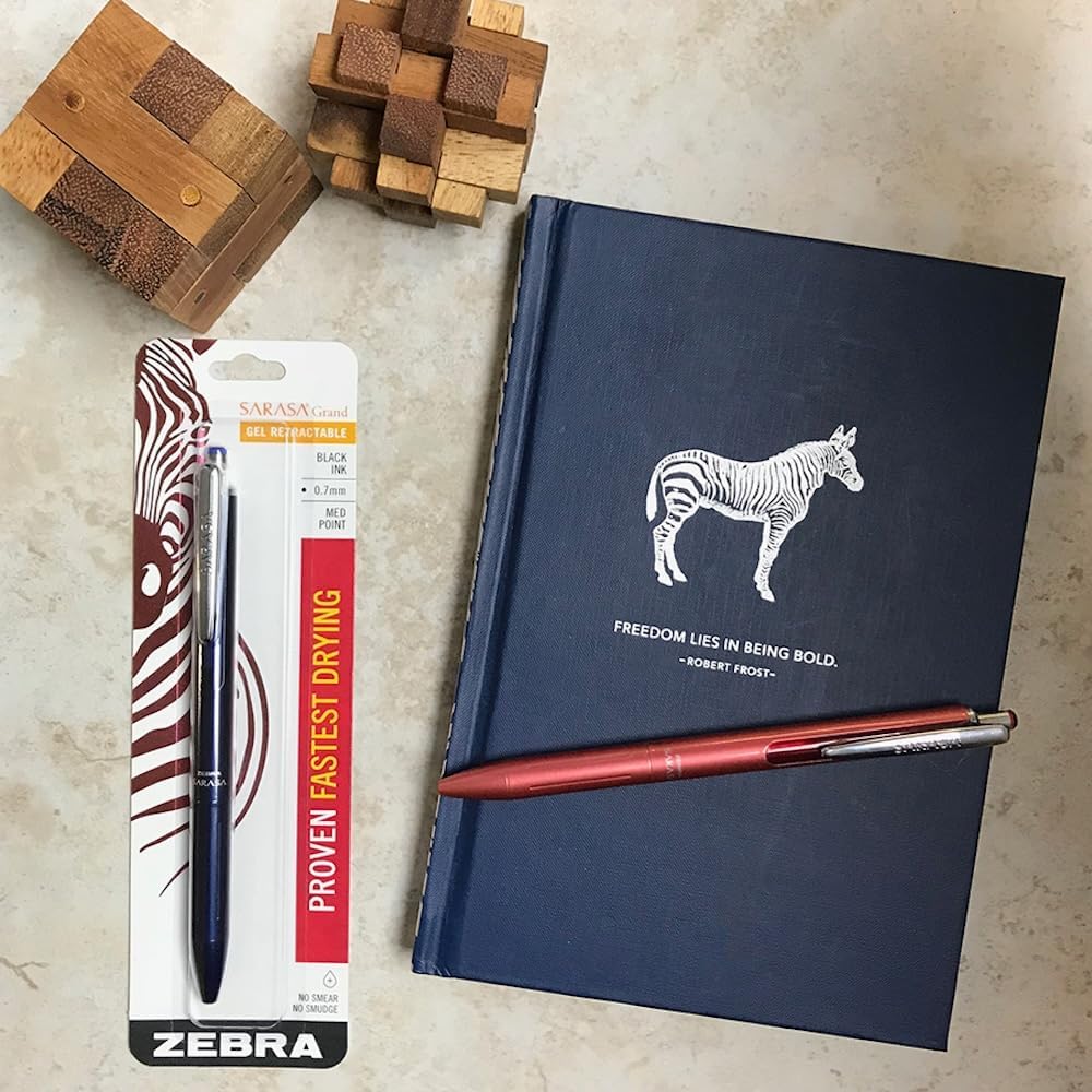 Zebra Pen, SARASA Grand Retractable Gel Pen, Solid Brass Barrel, Fast-Drying Black Ink, 0.7mm Point, Ideal for the Left Handed, Eliminates Smudging, Navy Brass Barrel, 1-Pack, (45211)