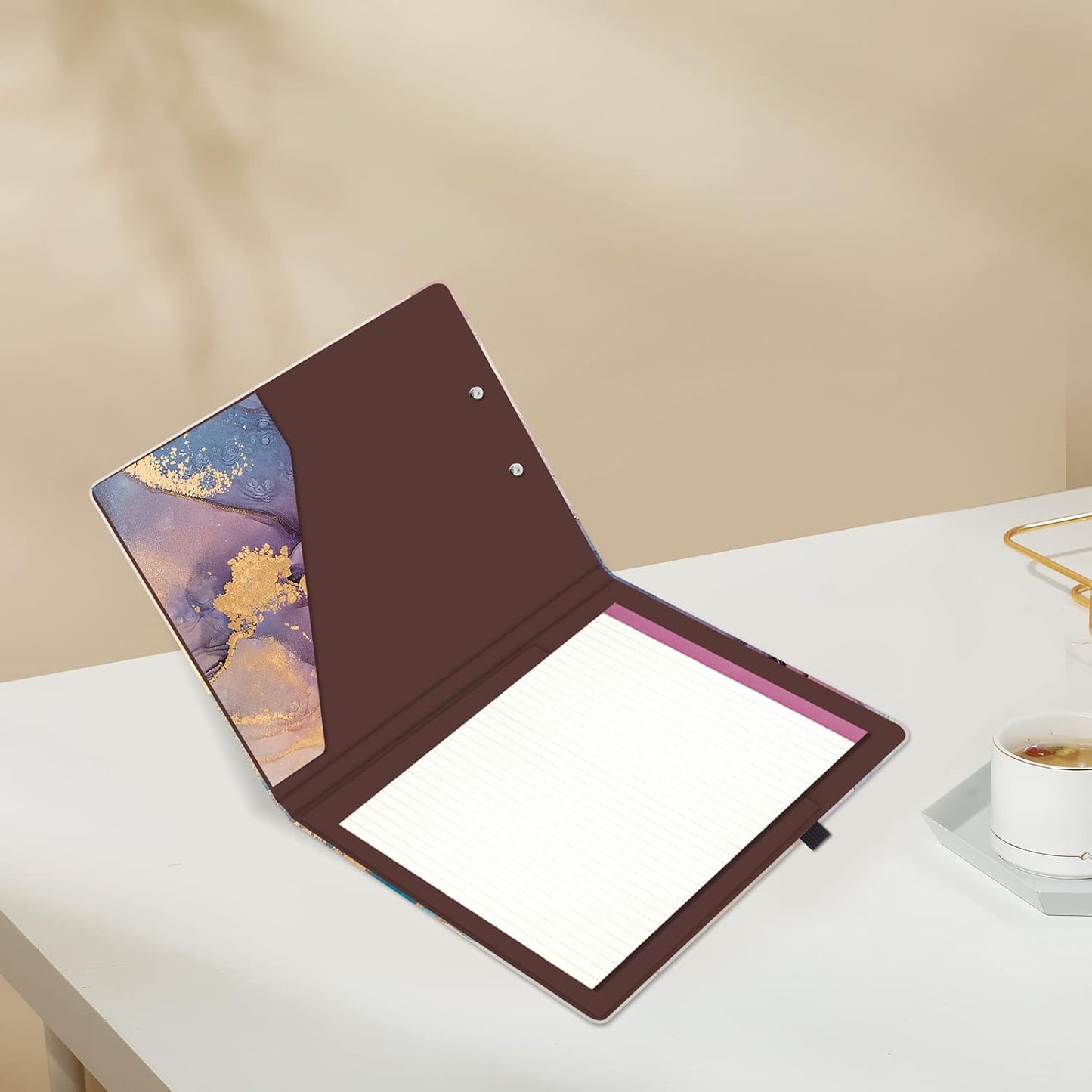 Hongri Clipboard Folio with Refillable Lined Notepad and Interior Storage Pocket for Students, Classroom, Office, Women, Man, Cute Custom Pattern, Size 12.8 x 9.2 in, Classic Flower