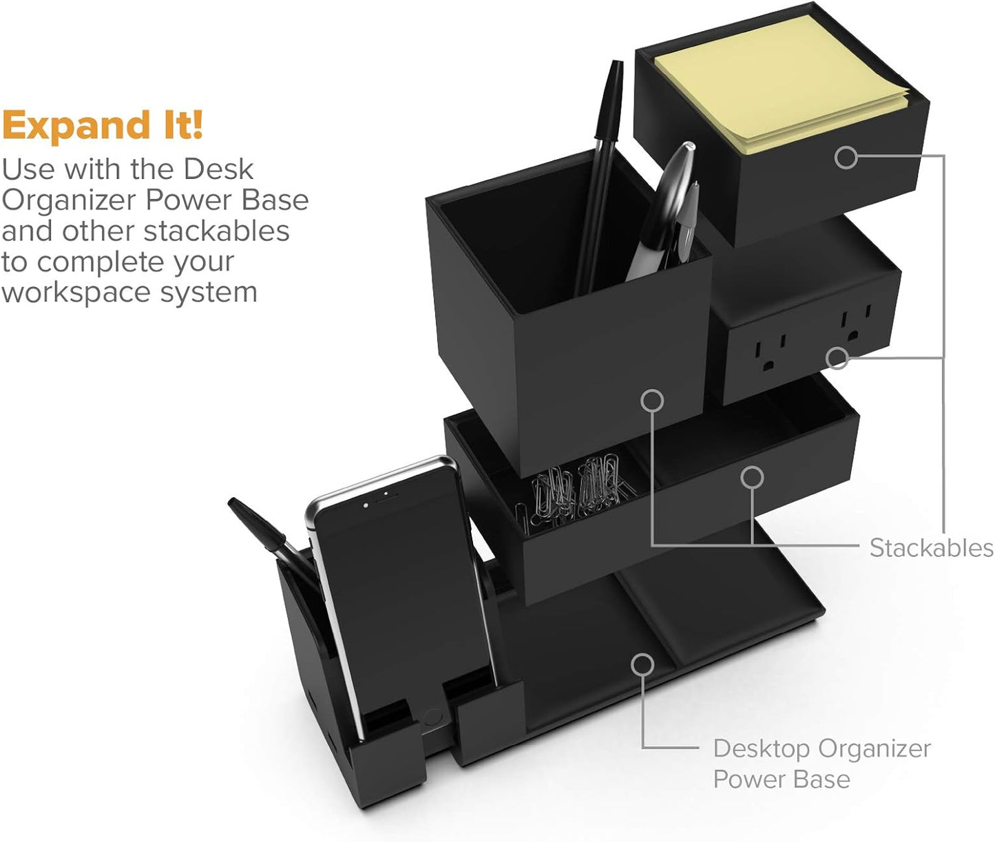 Bostitch Office Konnect Desk Organizer Accessory Tray, Stacks for Desktop Storage, Black