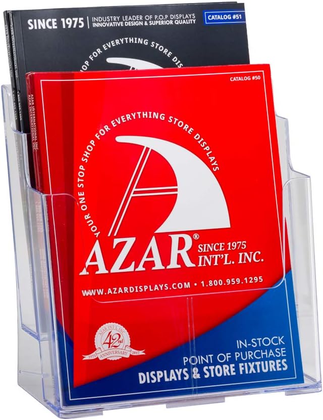 Azar Displays 252376 Four Tier, Four Pocket Letter Brochure File Holder for Flyer, Office Supplies, Paper Document or Magazines, Clear Organizer for Wall and Counter Desktop Stand, 8.5" x 11"