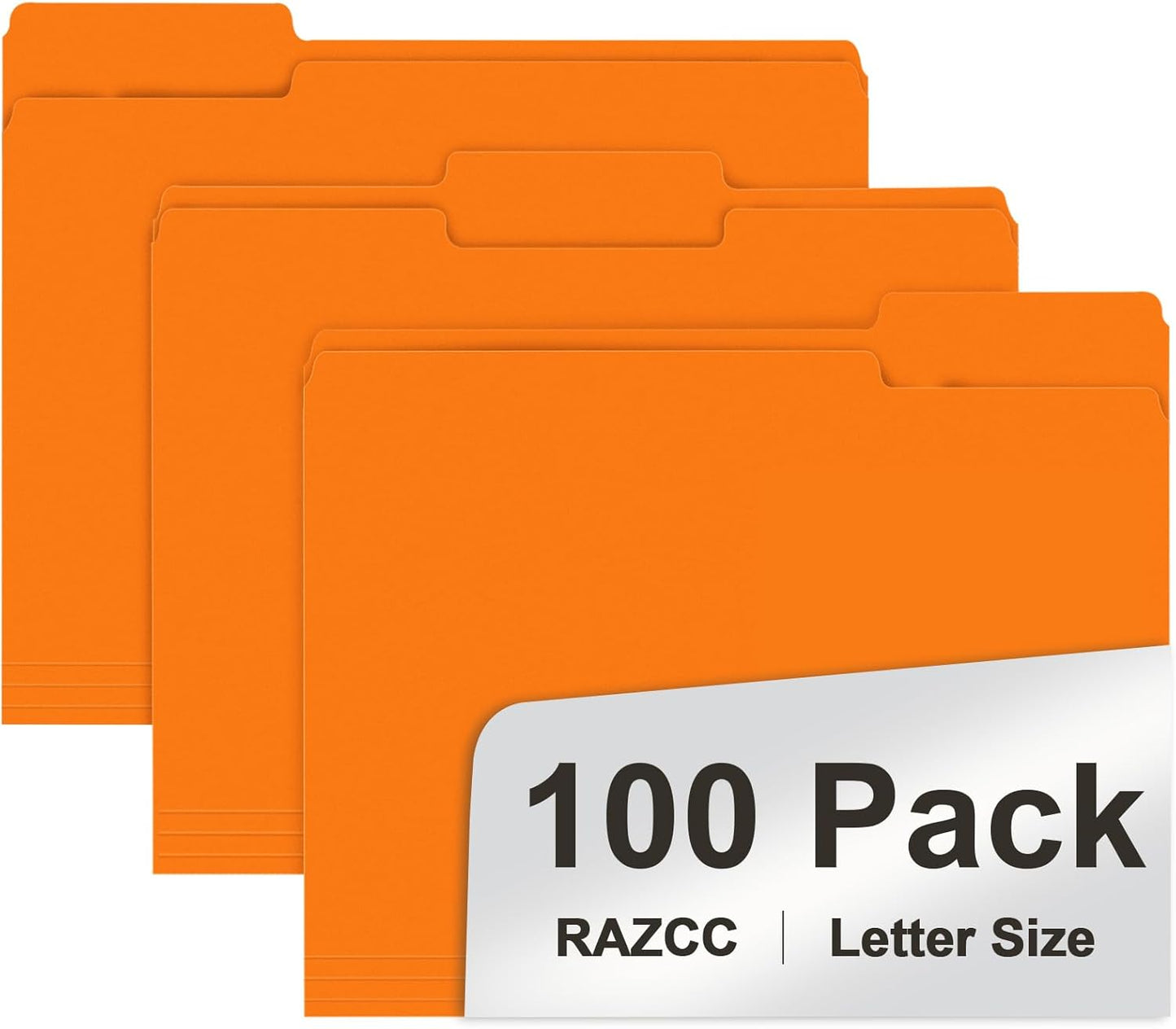 RAZCC File Folders, 100-Pack, 1/3 Cut, Letter Size, Yellow, Great for Organizing and Easy File Storage
