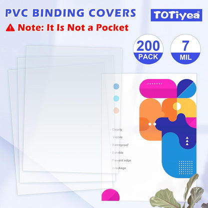 TOTiyea 200 Pack 5 Mil PVC Binding Presentation Covers, Clear Report Covers for Binding,8.5x11 Inches,Letter Size