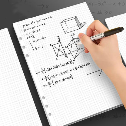 A5 Grid Refill Paper, 6-Hole Graph Paper, 100Sheets / 200Pages Loose-Leaf Grid Paper, 100gsm White Paper, 5.8" x 8.3 "