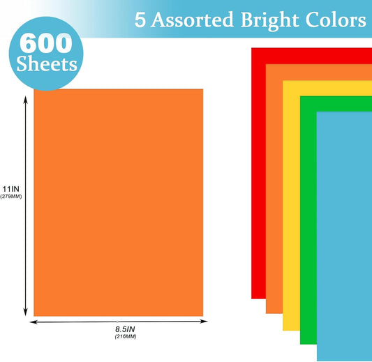 600 Sheets Colored Paper 8.5 X 11 - Color Printer Copy Paper 22lb/80gsm Double Sided Origami for DIY Art Craft,5 Pastel Colors