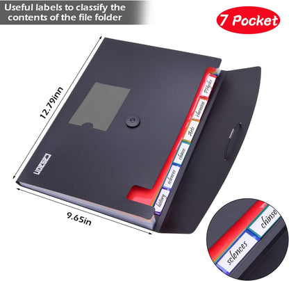 7-Pocket Expanding File 3pcs, Plastic Expandable File Folder - Black&Blue&Red