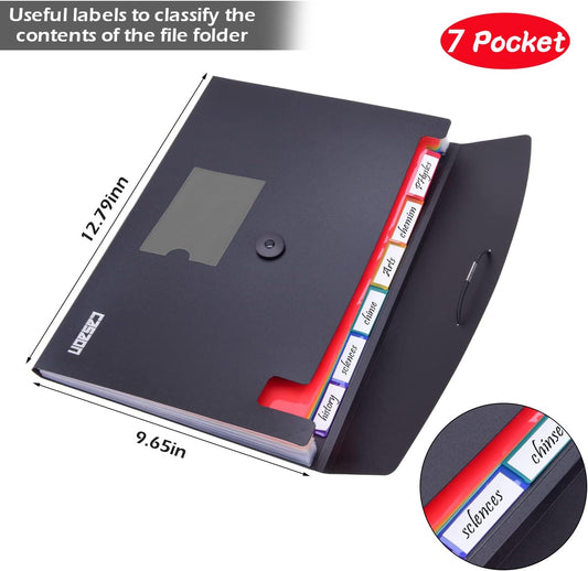 7-Pocket Expanding File 3pcs, Plastic Expandable File Folder - Black&Blue&Red