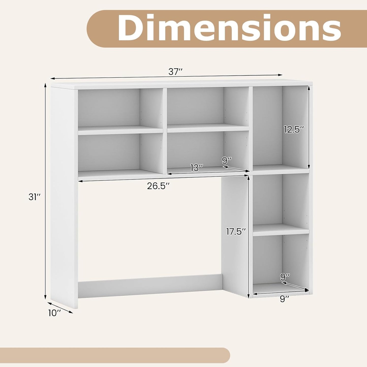 Tangkula Desktop Bookshelf, Countertop Storage Hutch with 5 Shelves for Computer Desk, Desk 3-Tier Display Rack, Multipurpose Wood Desktop Hutch Storage Organizer for Dorm Office Home