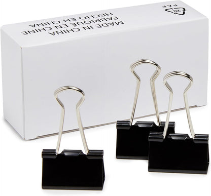 Amazon Basics Sturdy Binder Clips, Office Supplies, Small 0.75 in, Document Organizing, School Supplies, Black, 144 Count