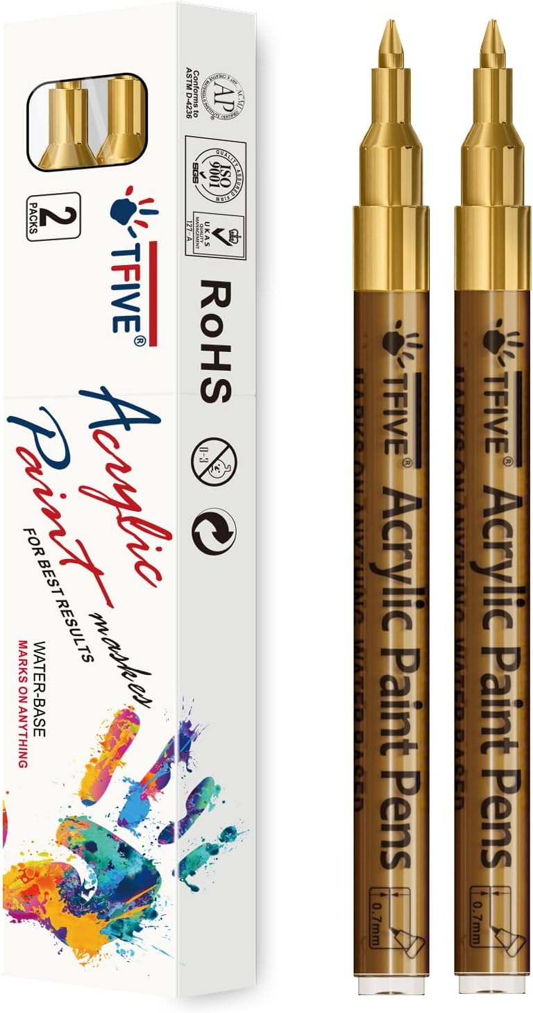 TFIVE White Paint Marker Paint Pens - 2 Pack Acrylic Permanent Marker, 0.7mm Extra Fine Tip Paint Pen for Art Projects, Drawing, Rock Painting, Ceramic, Glass, Wood, Plastic, Metal, Canvas DIY Crafts