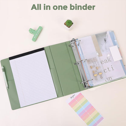 SKYDUE 3 Ring Binder with Clipboard,1 Inch Binder, 13.2" × 10.2" PU Clipboard Binder with Notepad & 5 Dividers with 5 Pockets, Labels, Clipboard Folder Great for School Office(Fit Letter Sized Paper)