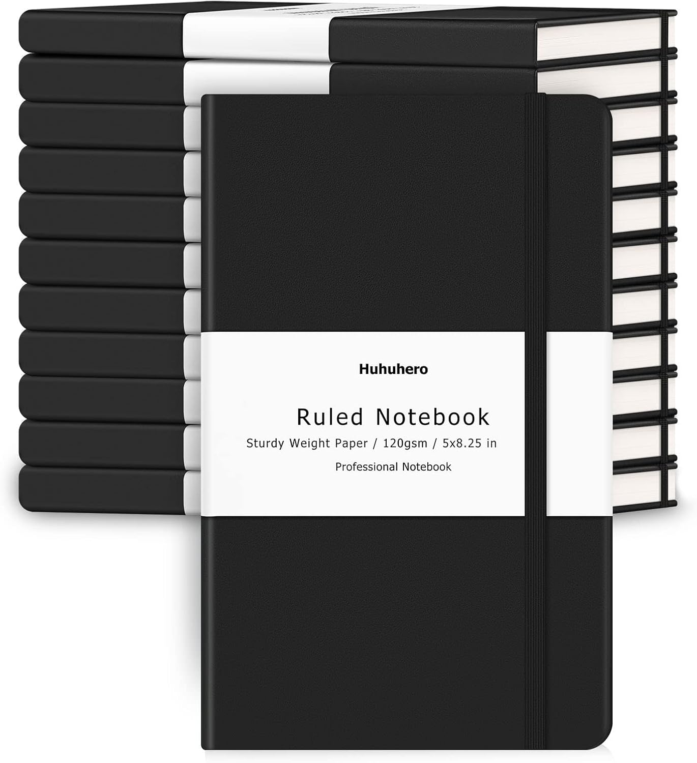 Huhuhero 5 Pack Lined Journal Notebooks, Hardcover Notebook for Work School Office, 5"×8.25", 120Gsm Thick Ruled Writing Journals for Note Taking Business, Black