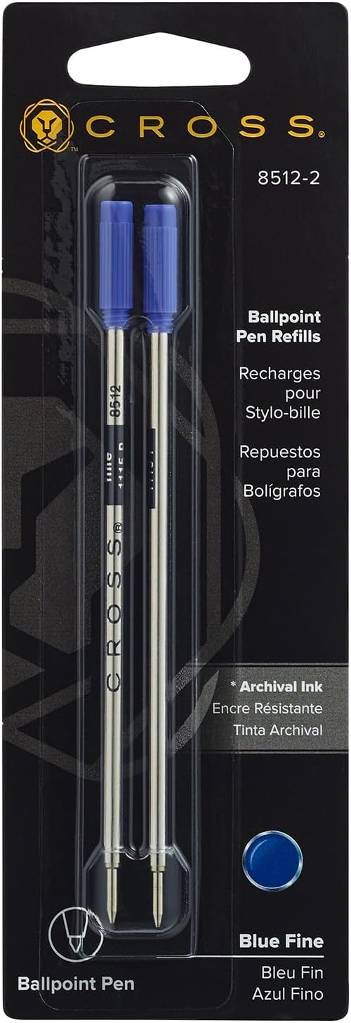 Cross Ballpoint Pen Refill - Blue - Fine - 2-Pack - Refill for Consistent Ink Flow - Quick-Drying &