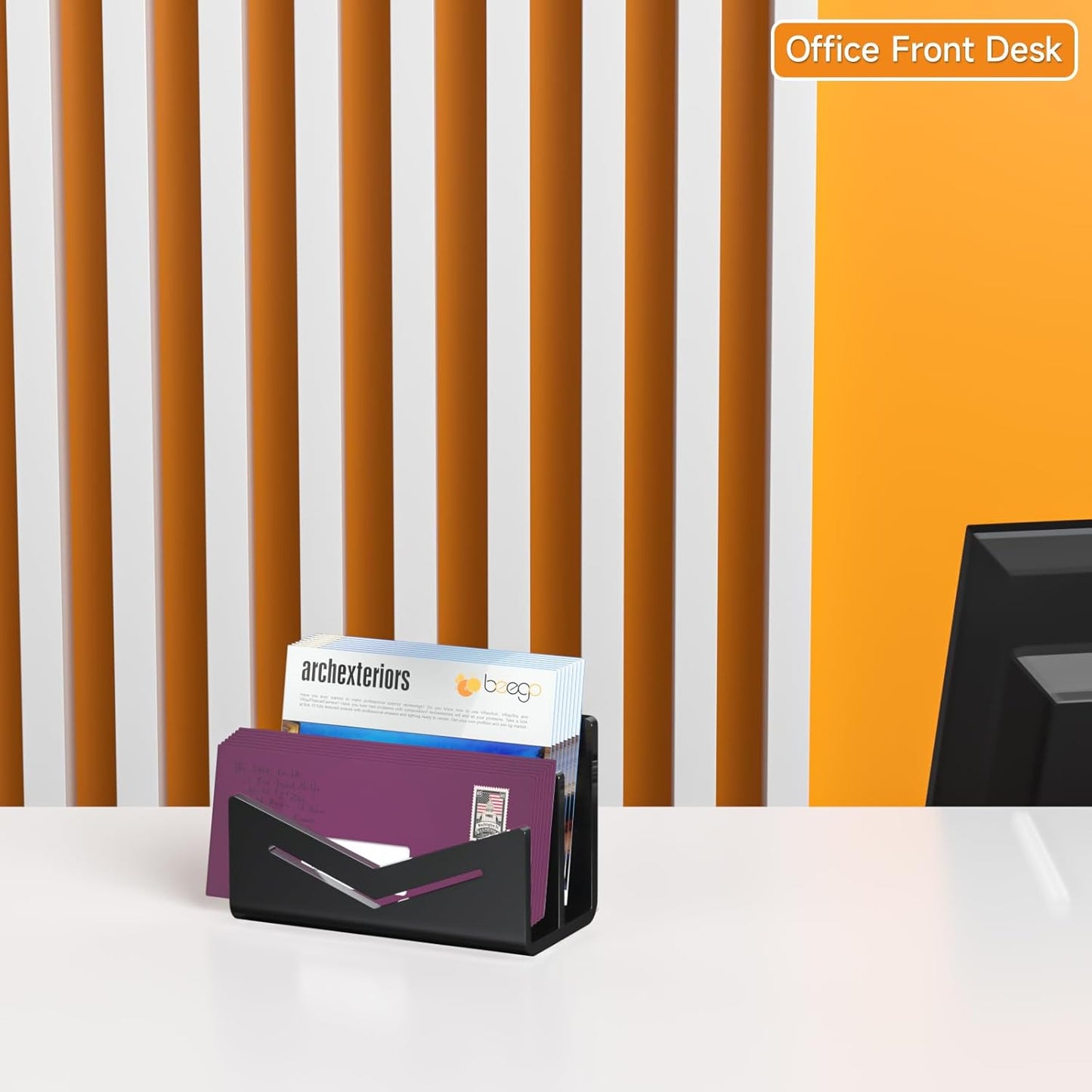 Beego Envelope and Mail Organizer Countertop - 3 Compartments Black Acrylic Desk Organizer Letter Holder Desktop File Sorter Bill Document Folder Rack for Office, Home, School Desk Organization
