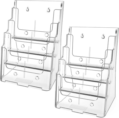 MaxGear Acrylic Brochure Holder 8.5 x 11 inch, 4 Tier Clear Literature Organizer Magazine Stand Display with Removable Divider for 4 x 9 inch Brochures, Pamphlet, Wall Mount or Countertop, 1 Pack
