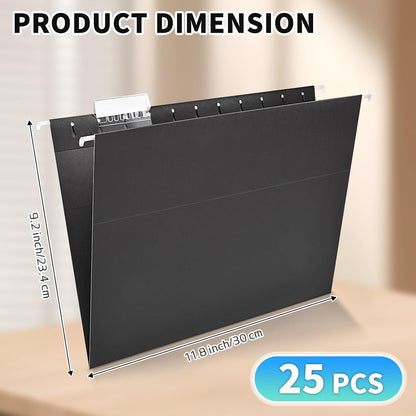 25-Pack Green Hanging File Folders, Letter Size (8.5" x 11") with 1/5-Cut Tabs,Includes 35 Transparent Label Cards & 50 Sticker Labels for Home & Office Organization