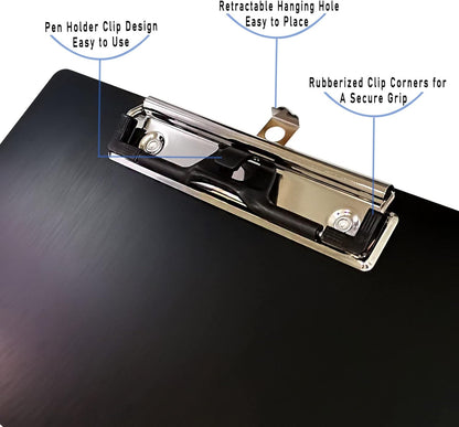 Aluminum Metal Clipboard Stainless Hangable Pen Holder Low-Profile Clip Board Size A4 9" x 12.6" with Sticky Note for School Office Business Medical Professionals Workshop Factory (Pink, Aluminum-A4)