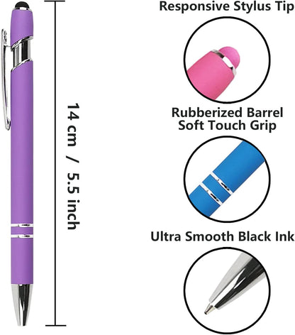 Oddmoal Ballpoint Pen with Stylus Tip, Soft Touch Click Metal Pen, 1.0mm Medium Point, Black Ink, 12 Count(Black)