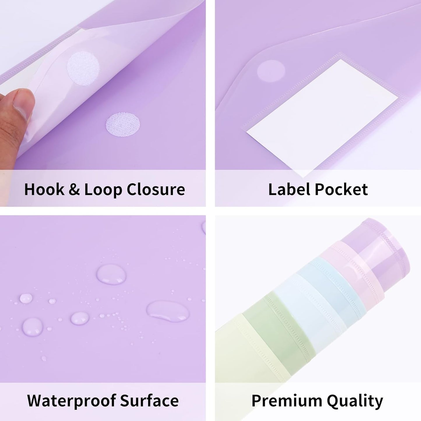 EOOUT 30 Pack 10 Color Plastic Envelopes Poly Envelopes, Hook & Loop Closure File Folders Clear Document Folders File Envelopes with Label Pocket A4 Size